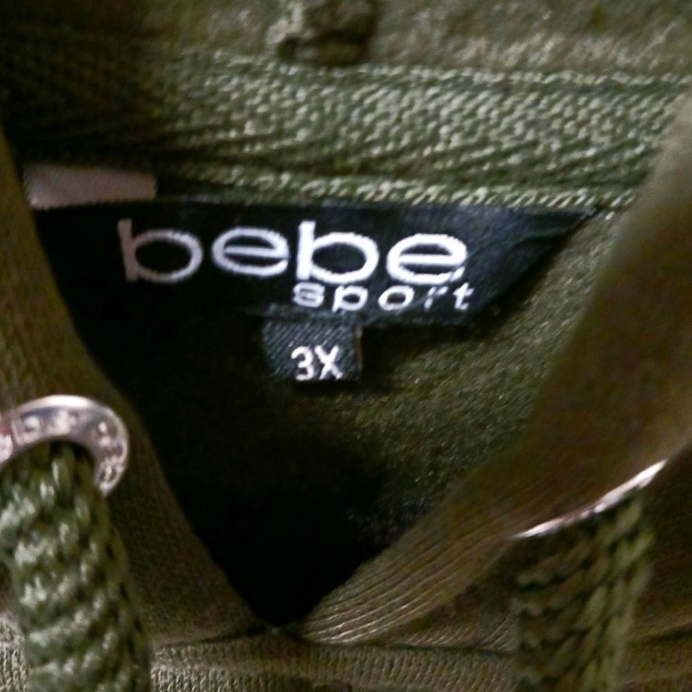 BEBE SPORT Plus Size Women's Forest Green Solid Stripe LogoโHoodie NWT - Picture 4 of 14